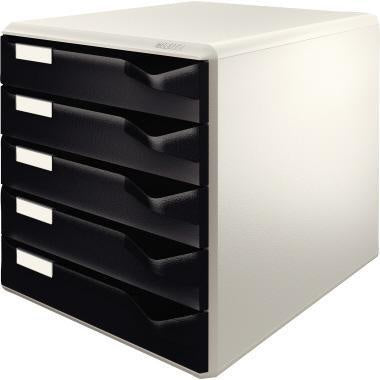 Schubladenbox Leitz 5 Schubladen DIN A4 Überbreite Polystyrol Gehäusefarbe: lichtgrau Farbe der Schublade: schwarz LEITZ