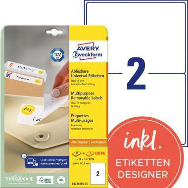 Universaletikett Avery Zweckform 1996 x 1435 mm (B x H) wieder ablösbar Papier weiß 60 Etik/Pack AVERY ZWECKFORM