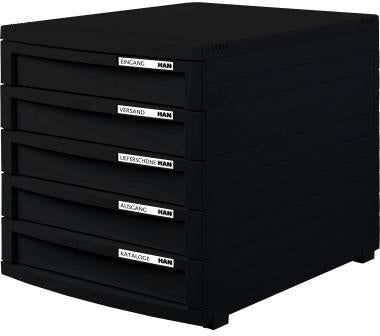Schubladenbox HAN CONTUR 5 Schubladen DIN A4 DIN B4 DIN C4 Polystyrol Gehäusefarbe: schwarz Farbe der Schublade: schwarz HAN