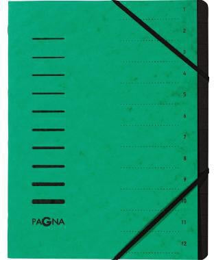 Ordnungsmappe PAGNA DIN A4 240g/m² Pressspankarton Farbe: grün Farbe des Fächerblocks: schwarz 12 Fächer PAGNA