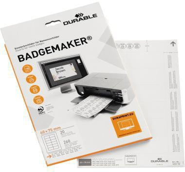 Einsteckschild DURABLE BADGEMAKER® 75 x 40 mm (B x H) 150g/m² Karton weiß 240 St/Pack DURABLE