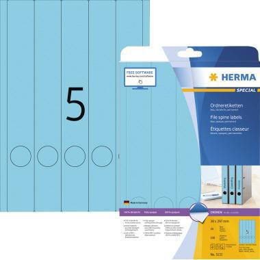 Ordnerrückenetikett HERMA schmal/lang 38 x 297 mm (B x H) selbstklebend mit Griffloch blau 100 Etik/Pack HERMA