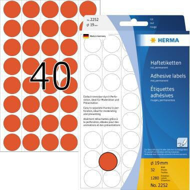 Markierungspunkt HERMA 19mm Papier rot 1280 Etik/Pack HERMA 19mm Papier rot 1280 Etik/Pack HERMA