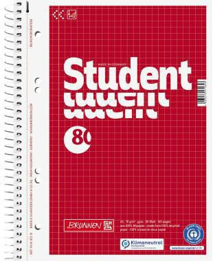 Collegeblock BRUNNEN Student Recycling DIN A5 kariert 70g/m² rot 80 Bl BRUNNEN