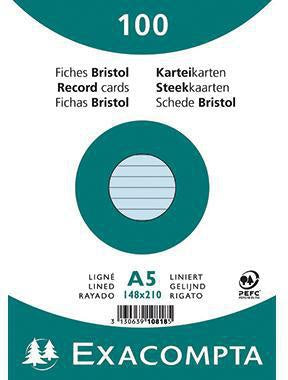 Karteikarte Exacompta DIN A5 liniert blau 100 St/Pack EXACOMPTA