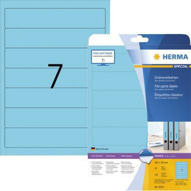 Ordnerrückenetikett HERMA schmal/kurz 38 x 192 mm (B x H) selbstklebend ohne Griffloch blau 140 Etik/Pack HERMA