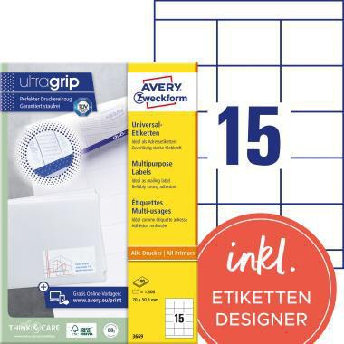 Universaletikett Avery Zweckform ultragrip 70 x 508 mm (B x H) nicht wieder ablösbar Papier weiß 1500 Etik/Pack AVERY