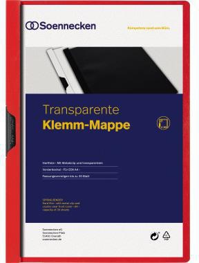 Klemmmappe Soennecken DIN A4 Hartfolie Farbe der Rückseite: rot Farbe der Klemme: schwarz SOENNECKEN