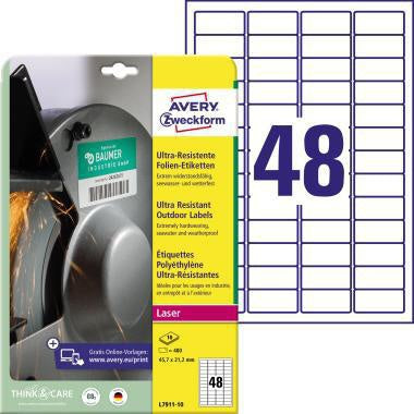 Folienetikett Avery Zweckform 457 x 212 mm (B x H) weiß 480 Etik/Pack AVERY ZWECKFORM