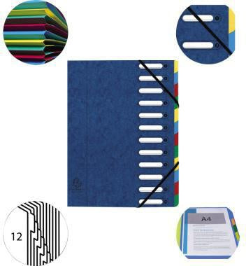 Ordnungsmappe Exacompta Harmonika® DIN A4 225g/m² Colorspankarton Farbe: blau Farbe des Fächerblocks: mehrfarbig 12 Fächer