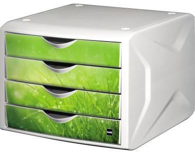 Schubladenbox helit the chameleon 4 Schubladen DIN A4 DIN C4 Polypropylen Gehäusefarbe: weiß Farbe der Schublade: grün HELIT