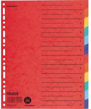 Ordnerregister Falken DIN A4 Überbreite blanko Manilakarton mehrfarbig 12 Registerblätter FALKEN