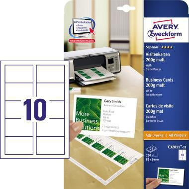 Visitenkarte Avery Zweckform Superior DIN A4 200g/m² weiß 25 Bl/Pack 250 St/Pack AVERY ZWECKFORM