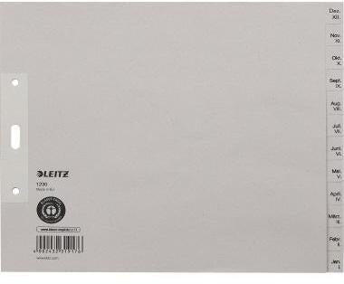 Monatsregister Leitz 24 x 20 cm (B x H) DIN A4 Überbreite 100g/m² Dez-Jan Tauenpapier recycelt grau 12 Registerblätter LEITZ