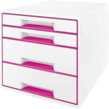 Schubladenbox Leitz WOW CUBE 4 Schubladen DIN A4 Polystyrol Gehäusefarbe: weiß Farbe der Schublade: pink/weiß LEITZ