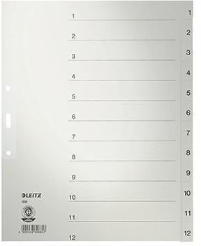 Zahlenregister Leitz DIN A4 Überbreite 100g/m² 1-12 Tauenpapier recycelt grau LEITZ