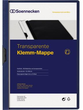 Klemmmappe Soennecken DIN A4 Hartfolie Farbe der Rückseite: blau Farbe der Klemme: schwarz SOENNECKEN