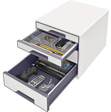 Schubladenbox Leitz WOW CUBE 4 Schubladen DIN A4 Polystyrol Gehäusefarbe: weiß Farbe der Schublade: grau/weiß – Ansicht 3