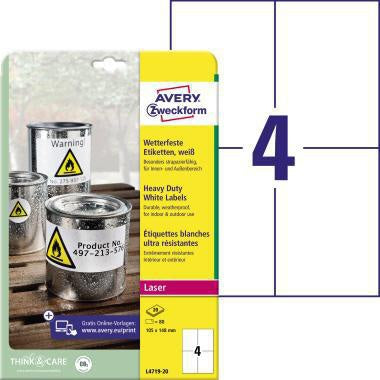Folienetikett Avery Zweckform 105 x 148 mm (B x H) weiß 80 Etik/Pack AVERY ZWECKFORM