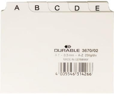 Leitkarte DURABLE DIN A7 quer A-Z Polypropylen weiß 25 Registerblätter DURABLE
