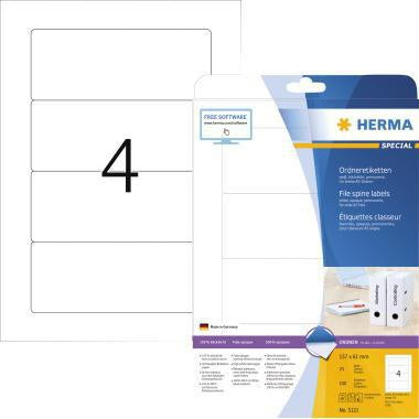 Ordnerrückenetikett HERMA breit/kurz 61 x 157 mm (B x H) selbstklebend ohne Griffloch weiß 100 Etik/Pack HERMA