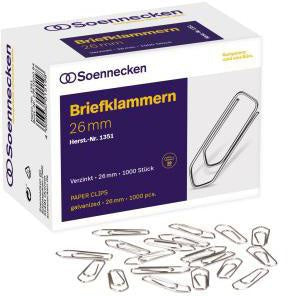 Büroklammer Soennecken spitze Form 26mm Metall verzinkt silber 1000 St/Pack SOENNECKEN