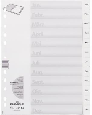 Monatsregister DURABLE 215/23 x 297 cm (B x H) DIN A4 Jan-Dez Polypropylen weiß 12 Registerblätter DURABLE