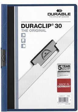 Klemmmappe DURABLE DURACLIP® 30 DIN A4 Hartfolie Farbe der Rückseite: dunkelblau Farbe der Klemme: schwarz DURABLE