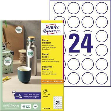 Universaletikett Avery Zweckform 40mm Papier weiß 2400 Etik/Pack AVERY ZWECKFORM