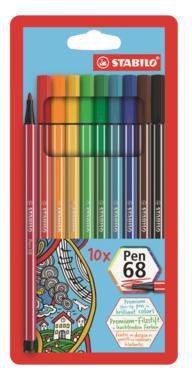 Fasermaler STABILO® Pen 68 1mm farbig sortiert nicht auswaschbar 10 St/Pack STABILO