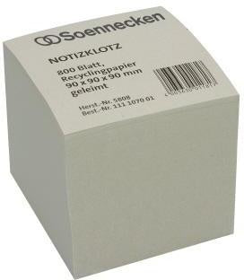 Zettelklotz Soennecken Recycling 9 x 9 x 9 cm (B x H x T) 80g/m² 100 % Recyclingpapier holzfrei grau 800 Bl SOENNECKEN