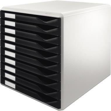 Schubladenbox Leitz 10 Schubladen DIN A4 Überbreite Polystyrol Gehäusefarbe: lichtgrau Farbe der Schublade: schwarz LEITZ
