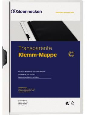 Klemmmappe Soennecken DIN A4 Hartfolie Farbe der Rückseite: weiß Farbe der Klemme: schwarz SOENNECKEN