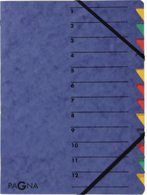 Ordnungsmappe PAGNA EASY DIN A4 225g/m² Pressspankarton Farbe: blau Farbe des Fächerblocks: mehrfarbig 12 Fächer PAGNA
