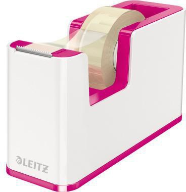 Tischabroller Leitz WOW Duo Colour 19 mm x 33 m (B x L) inkl 1 Rolle Klebeband mit Lösungsmittel pink/weiß LEITZ