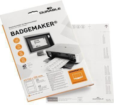 Einsteckschild DURABLE BADGEMAKER® 61 x 150 mm (B x H) 150g/m² Karton weiß 40 St/Pack DURABLE