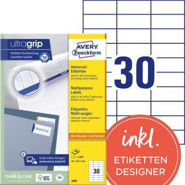 Universaletikett Avery Zweckform ultragrip 70 x 297 mm (B x H) nicht wieder ablösbar Papier weiß 3000 Etik/Pack AVERY
