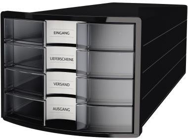 Schubladenbox HAN IMPULS 4 Schubladen DIN A4 DIN C4 Polystyrol Gehäusefarbe: schwarz Farbe der Schublade: klar transluzent