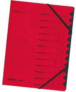 Ordnungsmappe Herlitz Qualitiy DIN A4 355g/m² Karton Farbe: rot Farbe des Fächerblocks: schwarz 12 Fächer HERLITZ