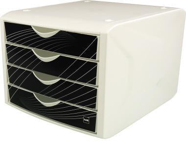 Schubladenbox helit the chameleon 4 Schubladen DIN A4 DIN C4 Polypropylen Gehäusefarbe: weiß Farbe der Schublade: schwarz