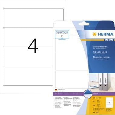 Ordnerrückenetikett HERMA breit/kurz 61 x 192 mm (B x H) selbstklebend ohne Griffloch weiß 100 Etik/Pack HERMA