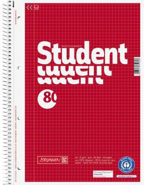Collegeblock BRUNNEN Student Recycling DIN A4 kariert 70g/m² rot 80 Bl BRUNNEN