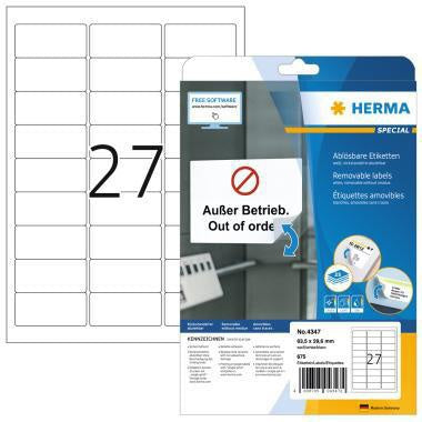 Universaletikett HERMA 635 x 296 mm (B x H) wieder ablösbar Papier weiß 675 Etik/Pack HERMA