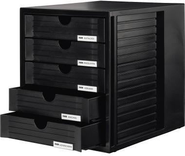 Schubladenbox HAN SYSTEMBOX 5 Schubladen DIN C4 Polystyrol Gehäusefarbe: schwarz Farbe der Schublade: schwarz HAN
