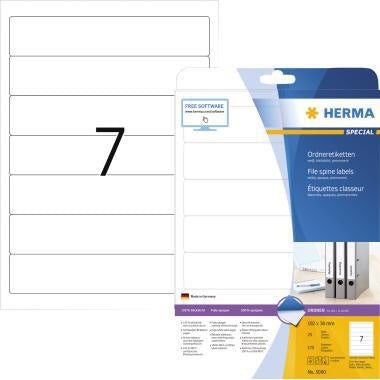 Ordnerrückenetikett HERMA schmal/kurz 38 x 192 mm (B x H) selbstklebend ohne Griffloch weiß 175 Etik/Pack HERMA