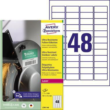 Folienetikett Avery Zweckform 457 x 212 mm (B x H) weiß 1920 Etik/Pack AVERY ZWECKFORM