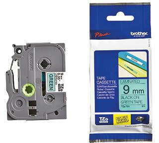 Schriftbandkassette Brother P-touch TZe-721 9 mm x 8 m (B x L) grün schwarz BROTHER