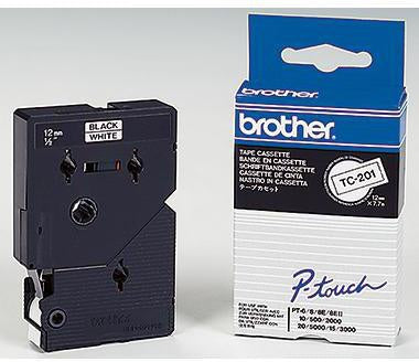 Schriftbandkassette Brother P-touch TC-201 12 mm x 77 m (B x L) weiß schwarz BROTHER