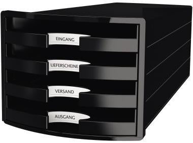 Schubladenbox HAN IMPULS 4 Schubladen DIN A4 DIN C4 Polystyrol Gehäusefarbe: schwarz Farbe der Schublade: schwarz HAN