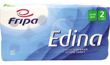 Toilettenpapier Fripa Edina 2-lagig 100 % Zellstoff hochweiß 400 Bl/Rl 8 Rl/Pack FRIPA